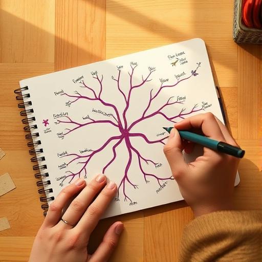 Hand drawing a mind map in a notebook